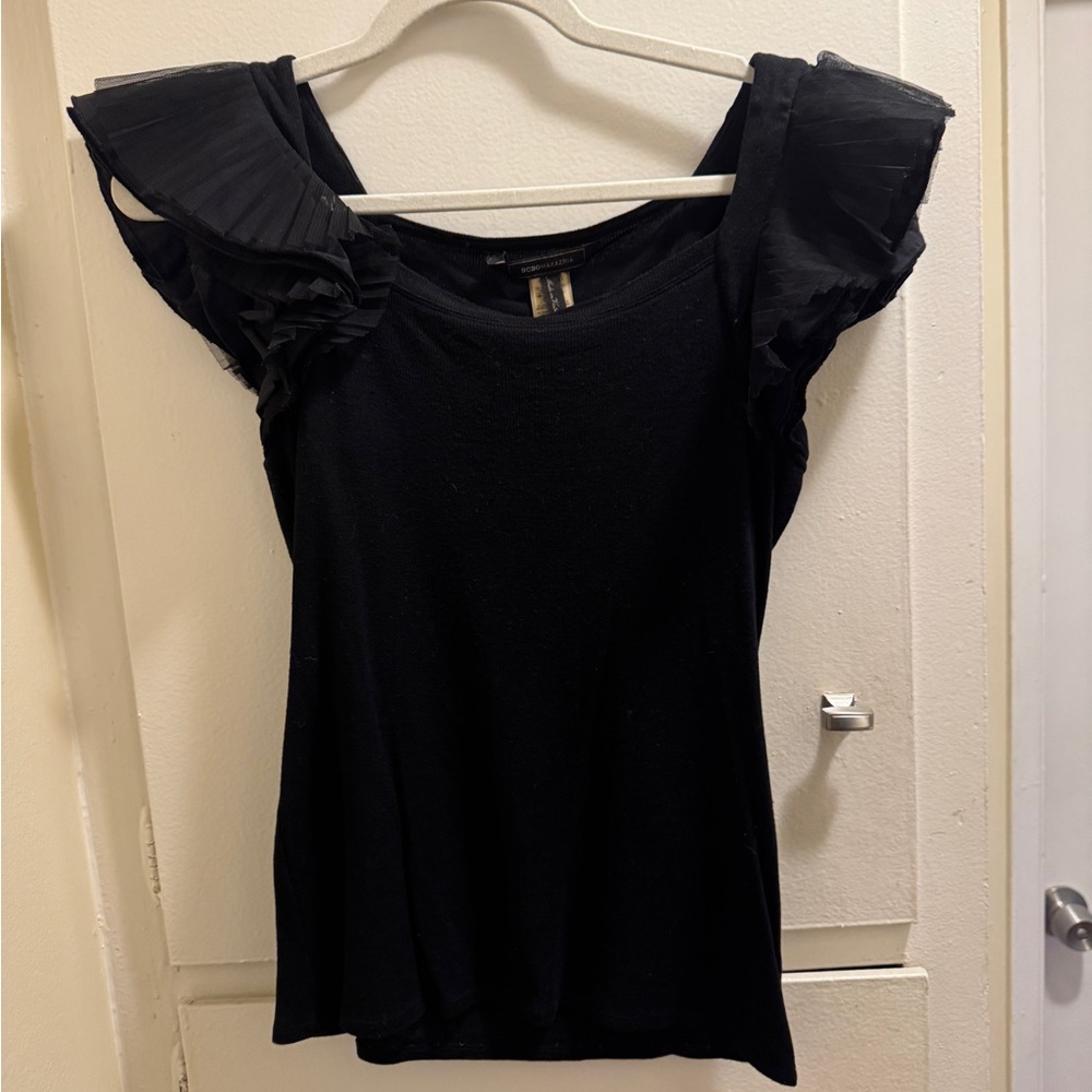 BCBGMAXAZRIA Black Ruffle Tank Top |Size: S